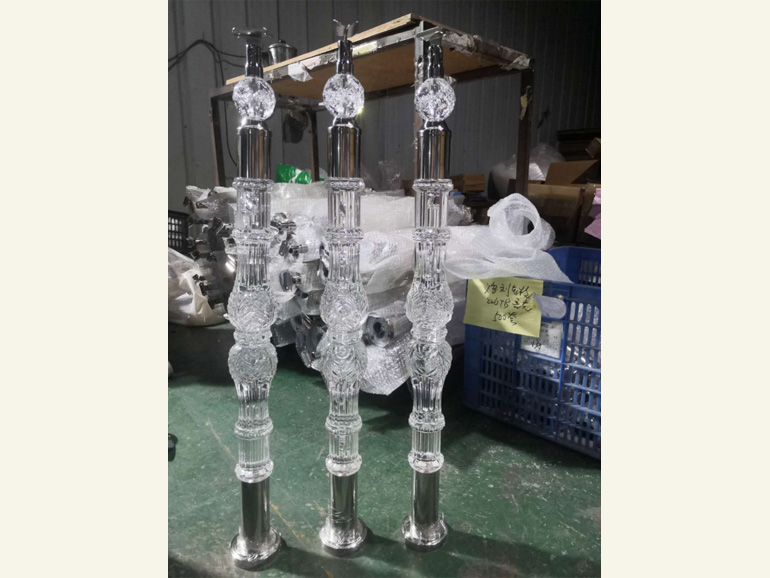 KLE-226TB yellow acrylic crystal staircase handrail column with gold stainless steel hardware and gorgeous European carving style